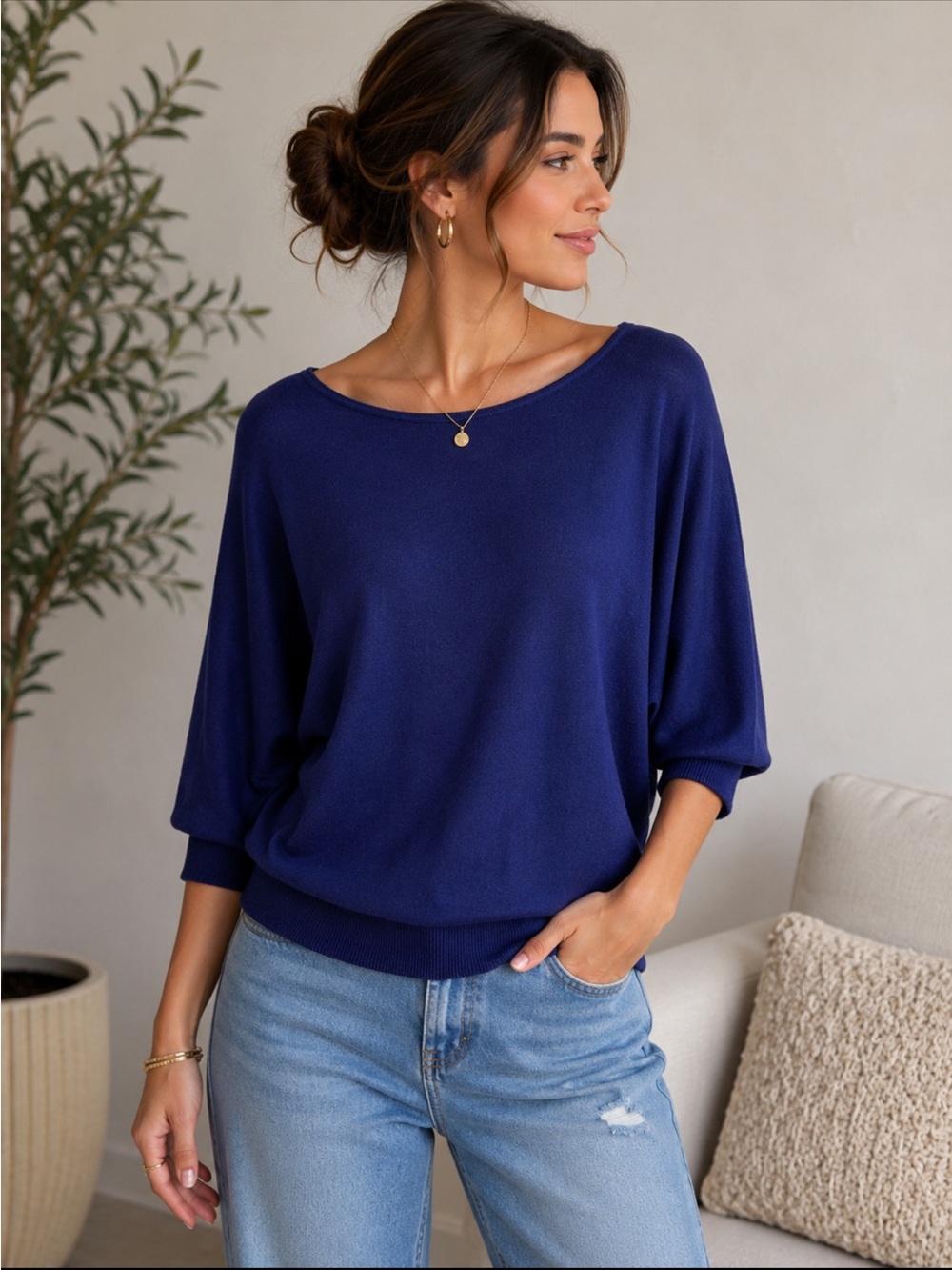 American Eagle Blue Lace Back Dolman Sweater Small